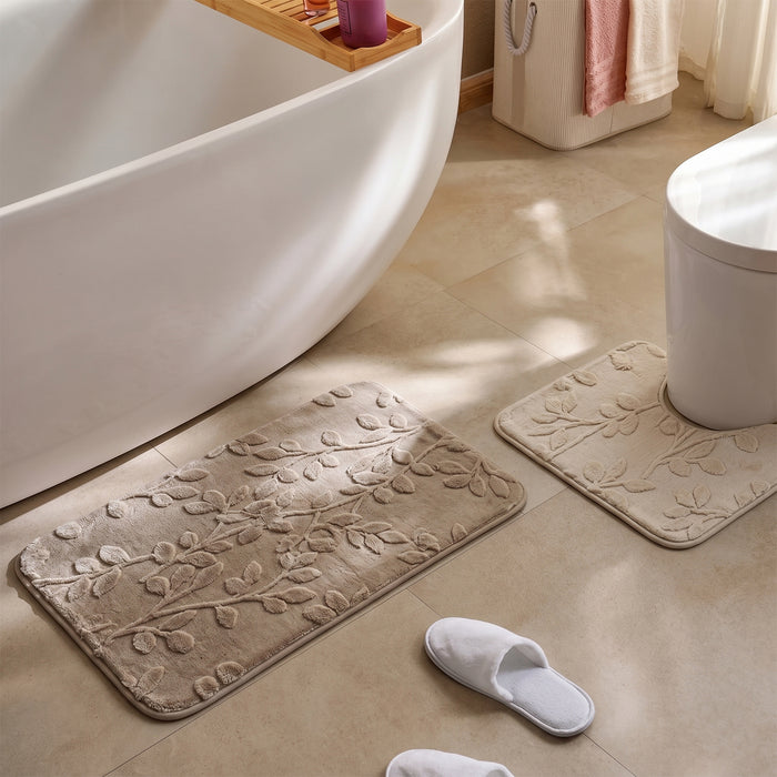 Bath Mat Set 2-Piece Highly absorbent Anti-Skid - 90x60 cm Beige