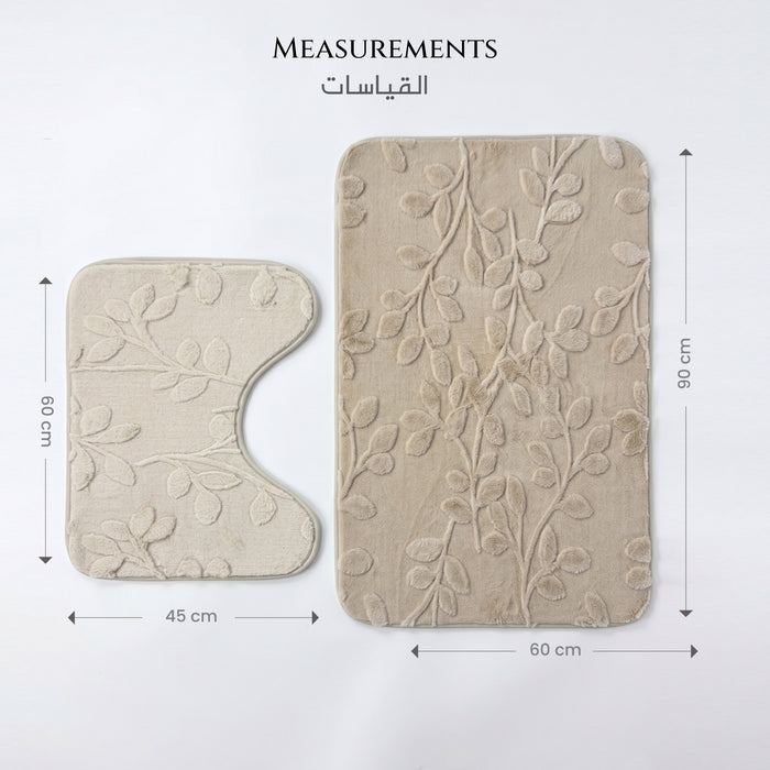 Bath Mat Set 2-Piece Highly absorbent Anti-Skid - 90x60 cm Beige