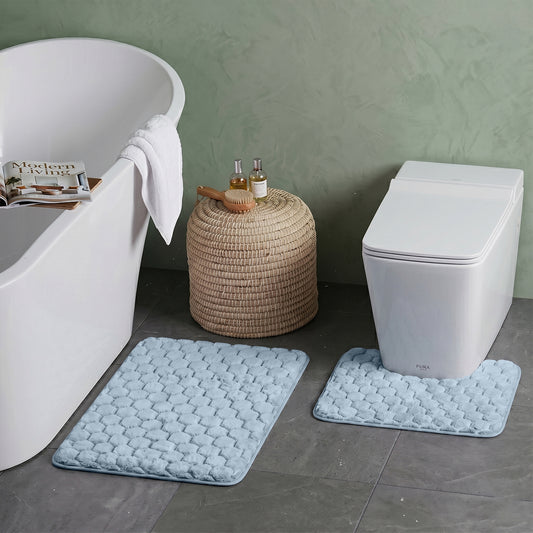 Bath Mat Set 2-Piece Highly absorbent Anti-Skid - 90x60 cm Diamond Blue