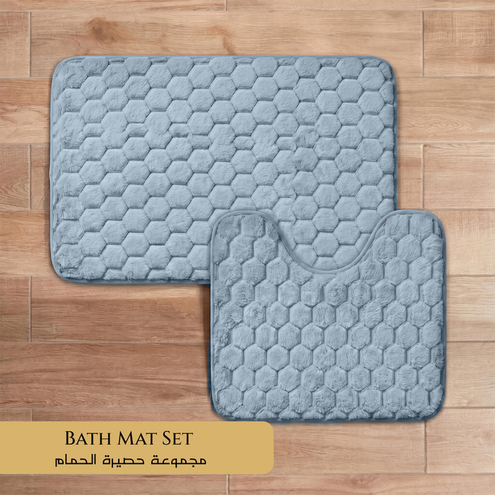 Bath Mat Set 2-Piece Highly absorbent Anti-Skid - 90x60 cm Diamond Blue