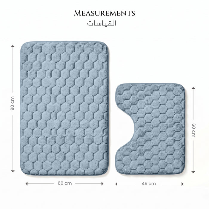 Bath Mat Set 2-Piece Highly absorbent Anti-Skid - 90x60 cm Diamond Blue