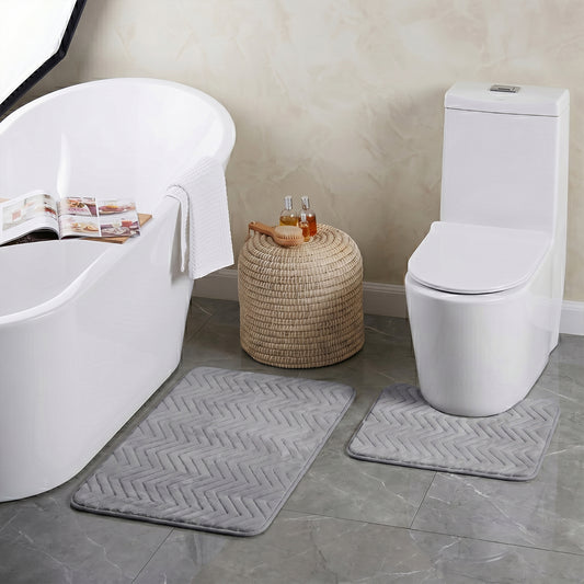 Bath Mat Set 2-Piece Highly absorbent Anti-Skid - 80x50 cm Grey Pattern