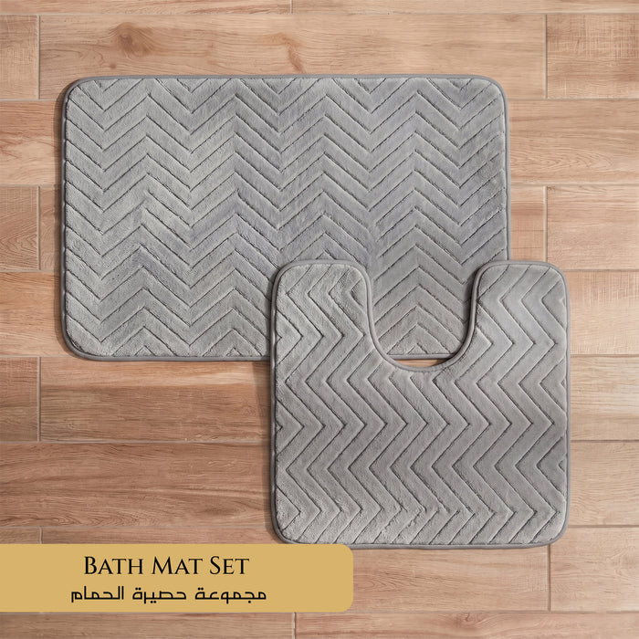 Bath Mat Set 2-Piece Highly absorbent Anti-Skid - 80x50 cm Grey Pattern