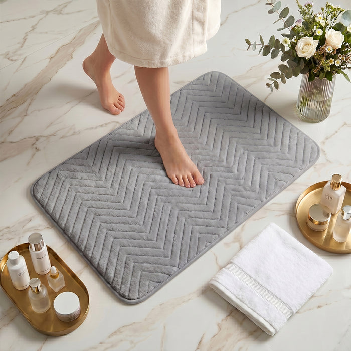 Bath Mat Set 2-Piece Highly absorbent Anti-Skid - 80x50 cm Grey Pattern