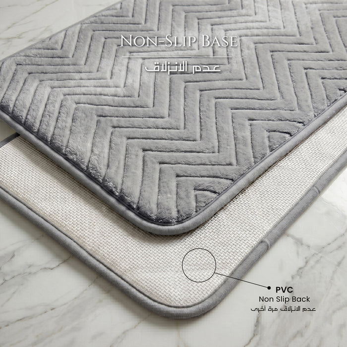 Bath Mat Set 2-Piece Highly absorbent Anti-Skid - 80x50 cm Grey Pattern