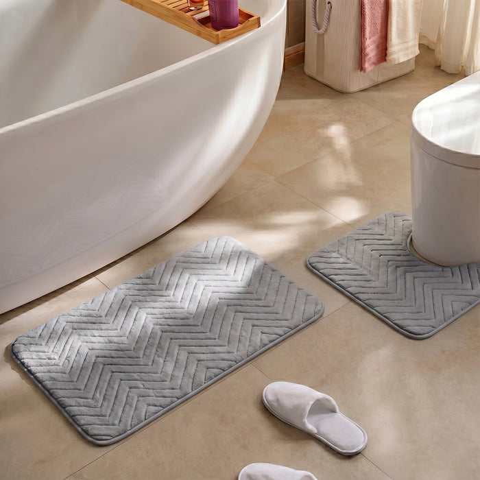 Bath Mat Set 2-Piece Highly absorbent Anti-Skid - 80x50 cm Grey Pattern