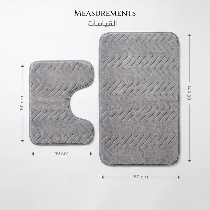 Bath Mat Set 2-Piece Highly absorbent Anti-Skid - 80x50 cm Grey Pattern