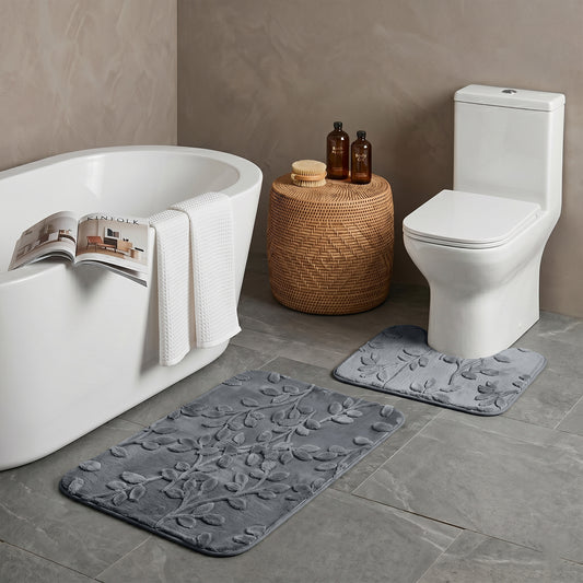Bath Mat Set 2-Piece Highly absorbent Anti-Skid - 90x60 cm Grey