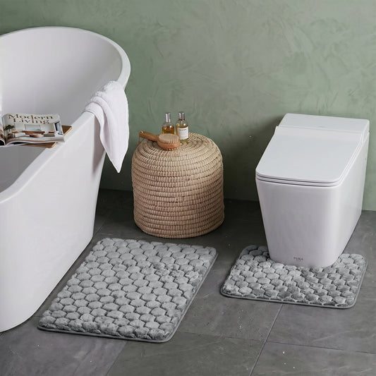 Bath Mat Set 2-Piece Highly absorbent Anti-Skid - 90x60 cm Diamond Grey