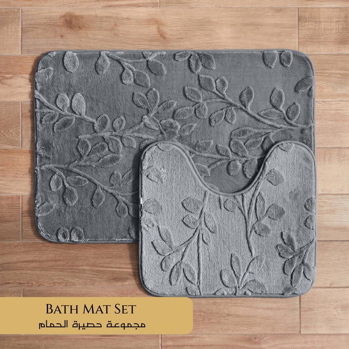 Bath Mat Set 2-Piece Highly absorbent Anti-Skid - 90x60 cm Grey