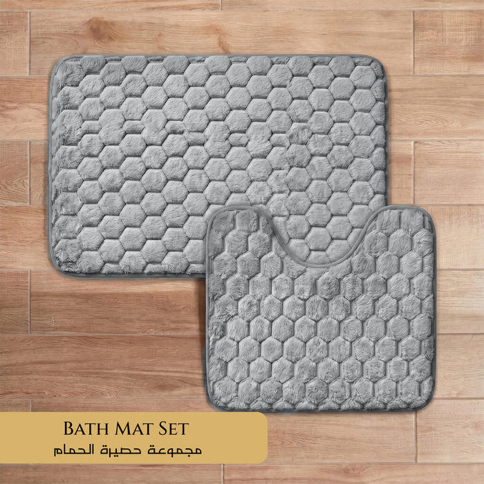 Bath Mat Set 2-Piece Highly absorbent Anti-Skid - 90x60 cm Diamond Grey
