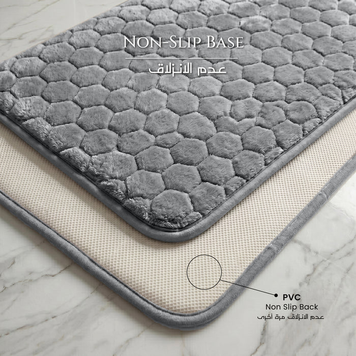 Bath Mat Set 2-Piece Highly absorbent Anti-Skid - 90x60 cm Diamond Grey