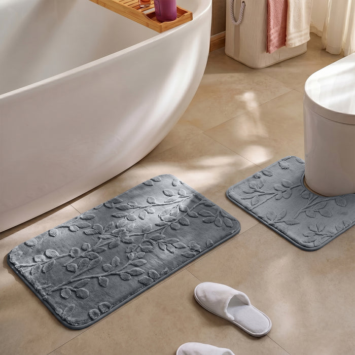 Bath Mat Set 2-Piece Highly absorbent Anti-Skid - 90x60 cm Grey