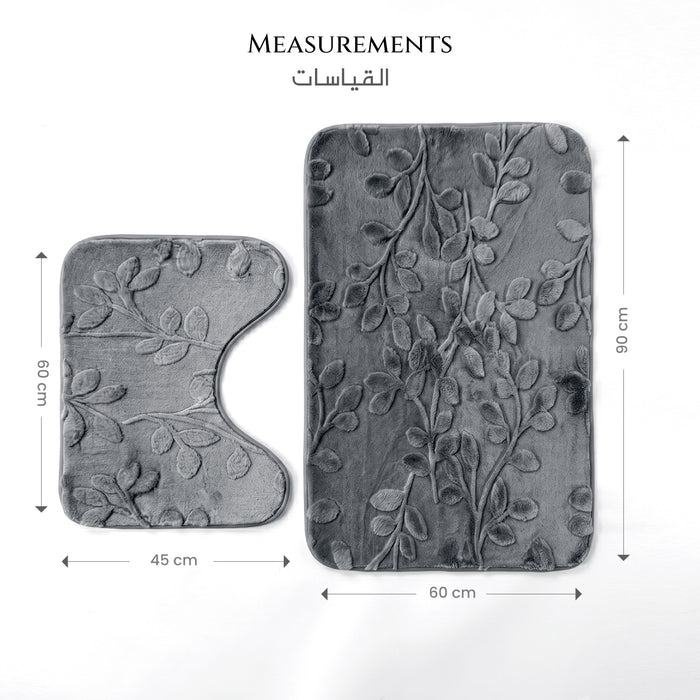 Bath Mat Set 2-Piece Highly absorbent Anti-Skid - 90x60 cm Grey