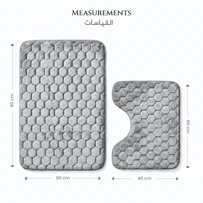 Bath Mat Set 2-Piece Highly absorbent Anti-Skid - 90x60 cm Diamond Grey