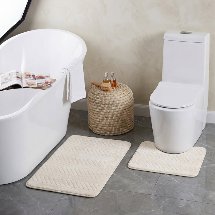 Bath Mat Set 2-Piece Highly absorbent Anti-Skid - 80x50 cm Ivory Pattern
