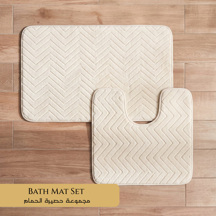Bath Mat Set 2-Piece Highly absorbent Anti-Skid - 80x50 cm Ivory Pattern