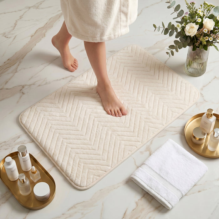 Bath Mat Set 2-Piece Highly absorbent Anti-Skid - 80x50 cm Ivory Pattern