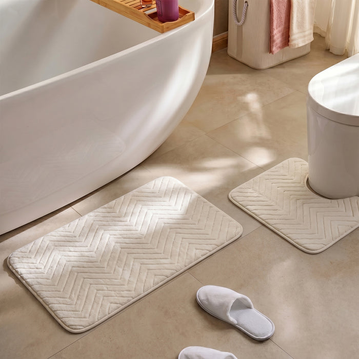 Bath Mat Set 2-Piece Highly absorbent Anti-Skid - 80x50 cm Ivory Pattern