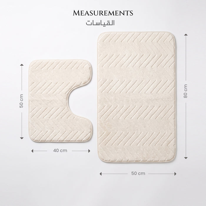 Bath Mat Set 2-Piece Highly absorbent Anti-Skid - 80x50 cm Ivory Pattern