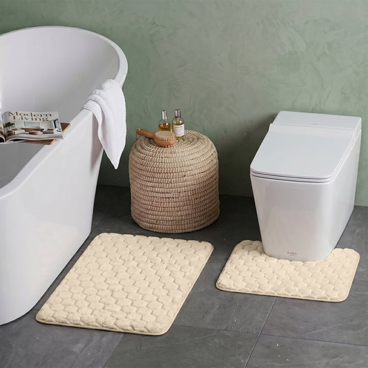 Bath Mat Set 2-Piece Highly absorbent Anti-Skid - 90x60 cm Diamond Ivory