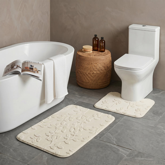 Bath Mat Set 2-Piece Highly absorbent Anti-Skid - 90x60 cm Ivory