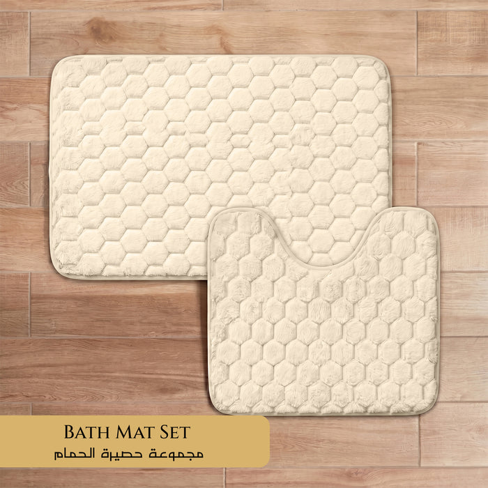 Bath Mat Set 2-Piece Highly absorbent Anti-Skid - 90x60 cm Diamond Ivory