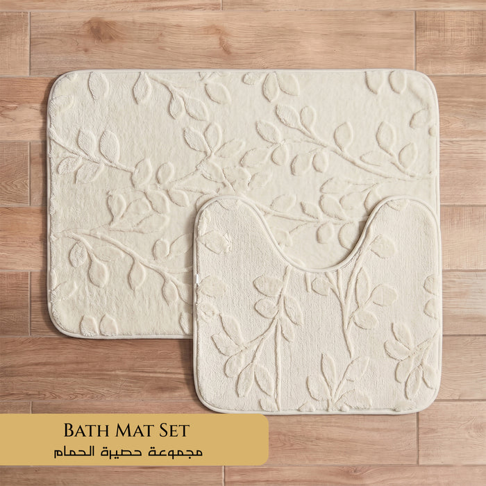 Bath Mat Set 2-Piece Highly absorbent Anti-Skid - 90x60 cm Ivory