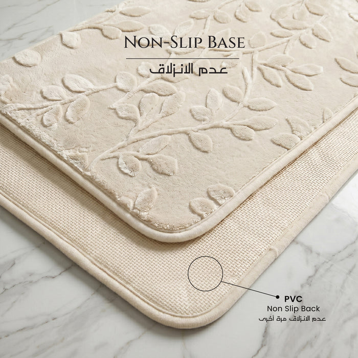 Bath Mat Set 2-Piece Highly absorbent Anti-Skid - 90x60 cm Ivory