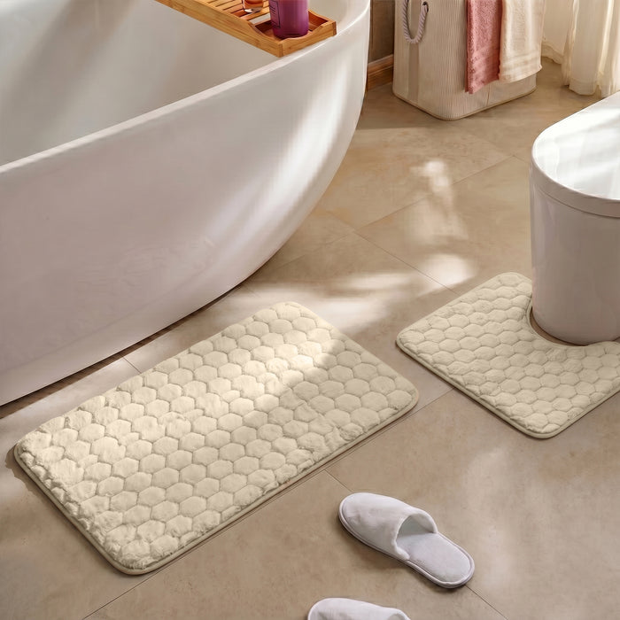 Bath Mat Set 2-Piece Highly absorbent Anti-Skid - 90x60 cm Diamond Ivory