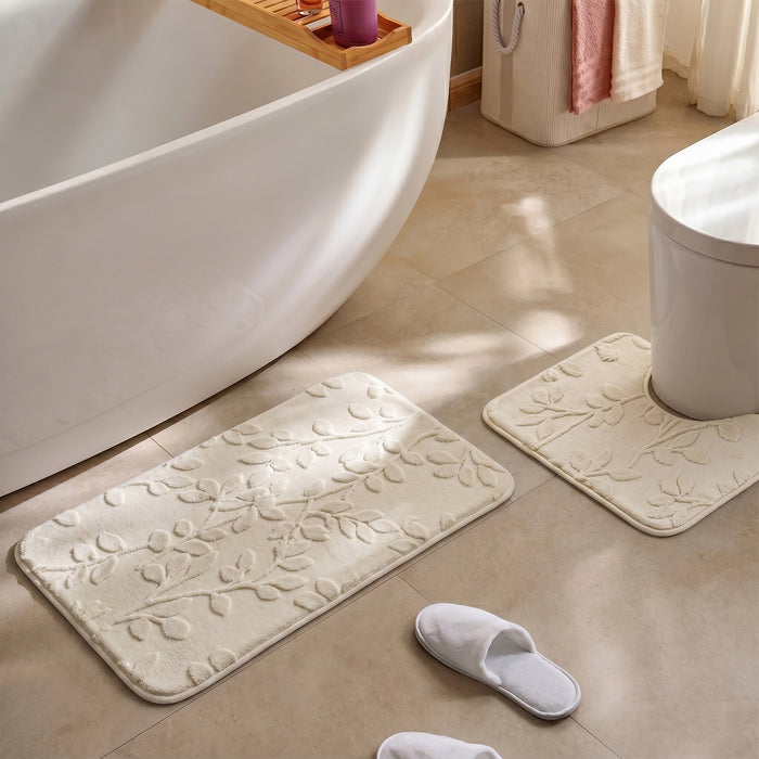Bath Mat Set 2-Piece Highly absorbent Anti-Skid - 90x60 cm Ivory