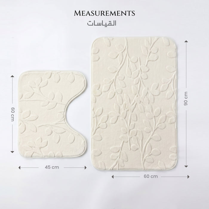 Bath Mat Set 2-Piece Highly absorbent Anti-Skid - 90x60 cm Ivory