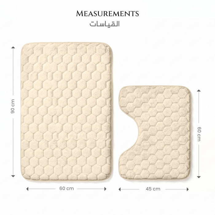Bath Mat Set 2-Piece Highly absorbent Anti-Skid - 90x60 cm Diamond Ivory