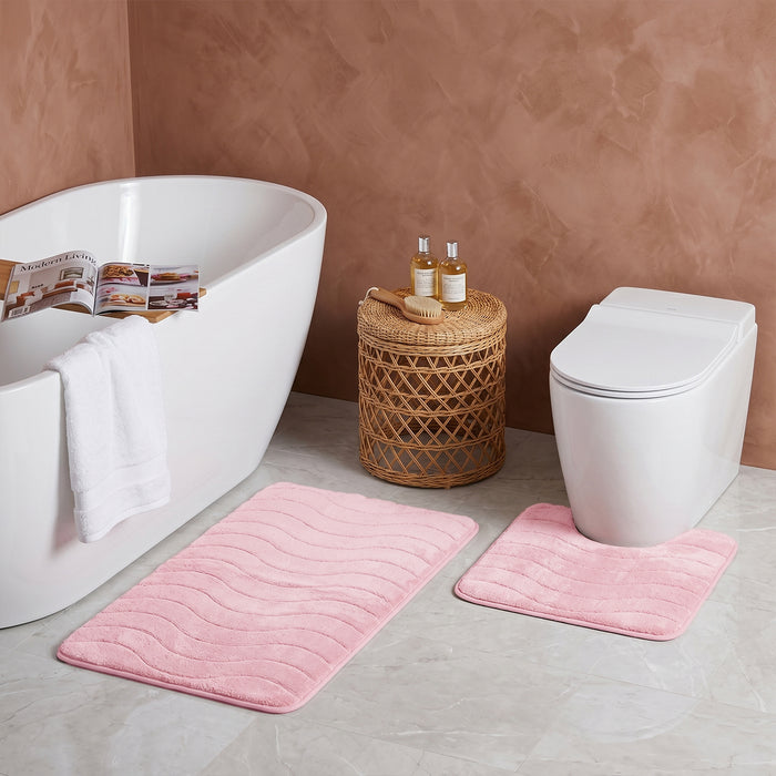 Bath Mat Set 2-Piece Highly absorbent Anti-Skid - 80x50 cm Pink Pattern