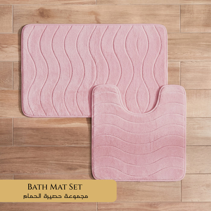 Bath Mat Set 2-Piece Highly absorbent Anti-Skid - 80x50 cm Pink Pattern
