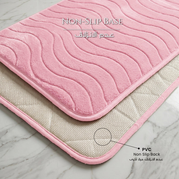 Bath Mat Set 2-Piece Highly absorbent Anti-Skid - 80x50 cm Pink Pattern