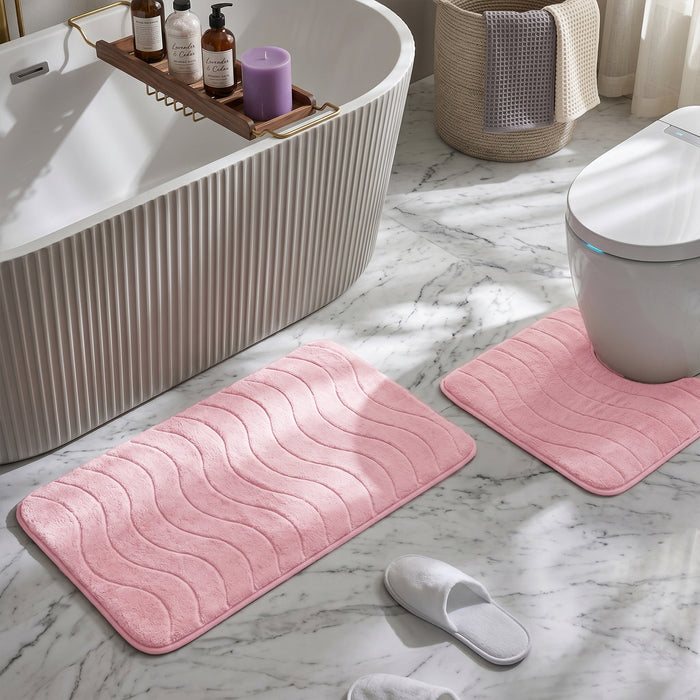Bath Mat Set 2-Piece Highly absorbent Anti-Skid - 80x50 cm Pink Pattern