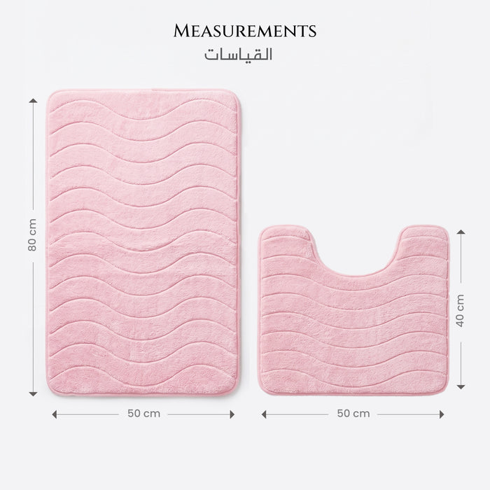 Bath Mat Set 2-Piece Highly absorbent Anti-Skid - 80x50 cm Pink Pattern