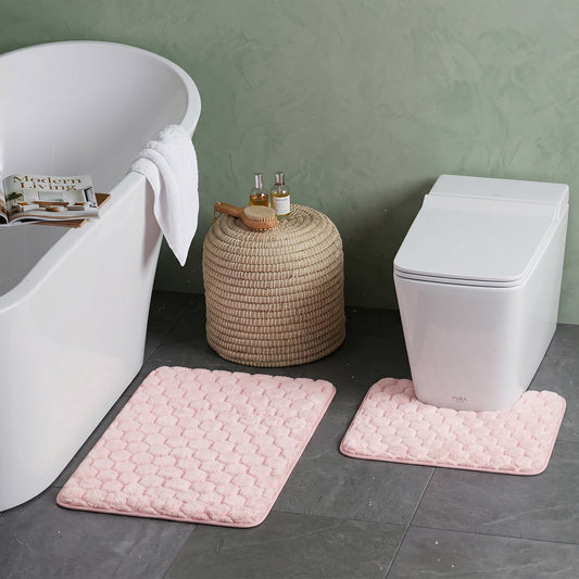 Bath Mat Set 2-Piece Highly absorbent Anti-Skid - 90x60 cm Diamond Pink