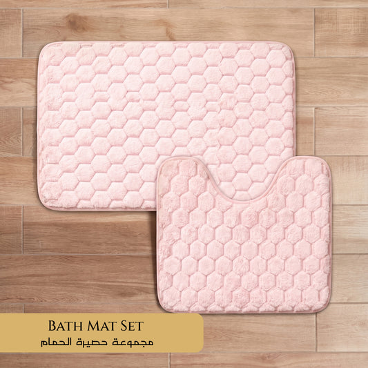 Bath Mat Set 2-Piece Highly absorbent Anti-Skid - 90x60 cm Diamond Pink
