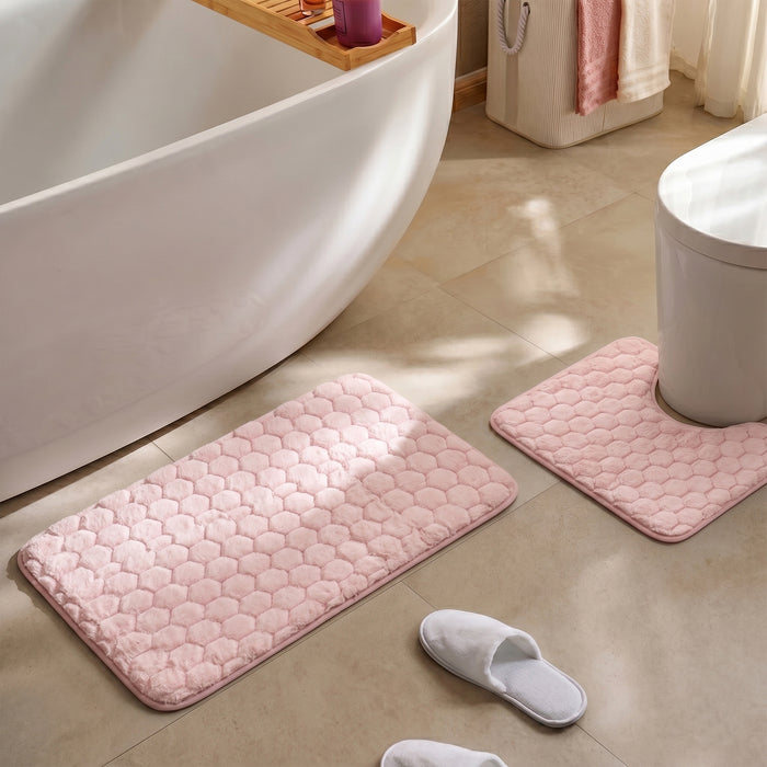 Bath Mat Set 2-Piece Highly absorbent Anti-Skid - 90x60 cm Diamond Pink