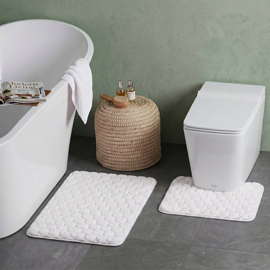 Bath Mat Set 2-Piece Highly absorbent Anti-Skid - 90x60 cm Diamond White