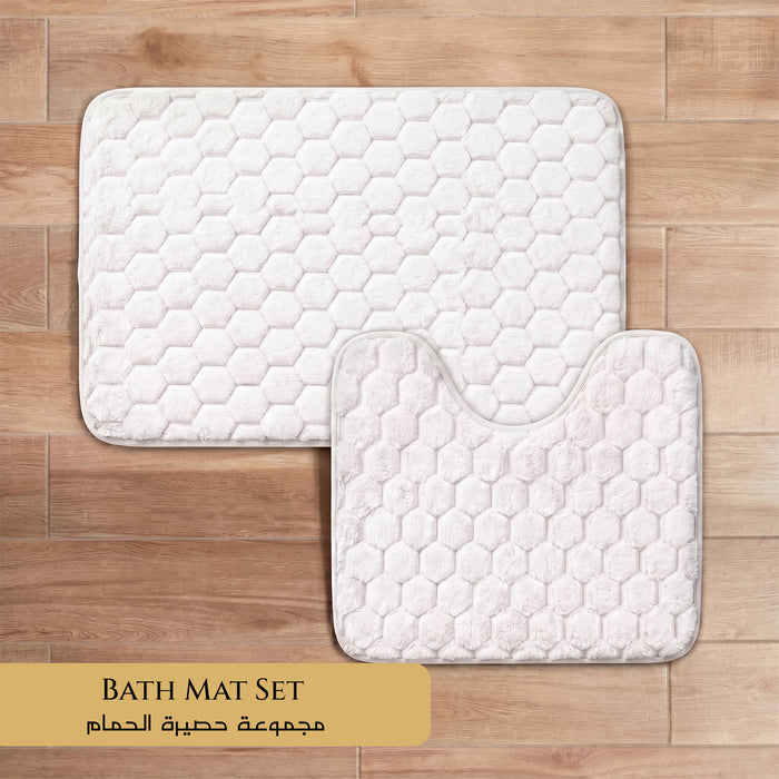 Bath Mat Set 2-Piece Highly absorbent Anti-Skid - 90x60 cm Diamond White