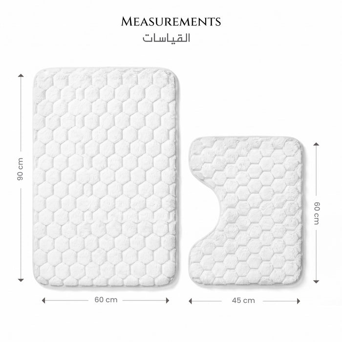 Bath Mat Set 2-Piece Highly absorbent Anti-Skid - 90x60 cm Diamond White