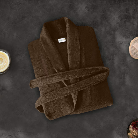 Premium Cotton Brown Terry Bathrobe with Pockets Suitable for Men and Women, Soft & Warm Terry Home Bathrobe, Sleepwear Loungewear, One Size Fits All - Cotton Home