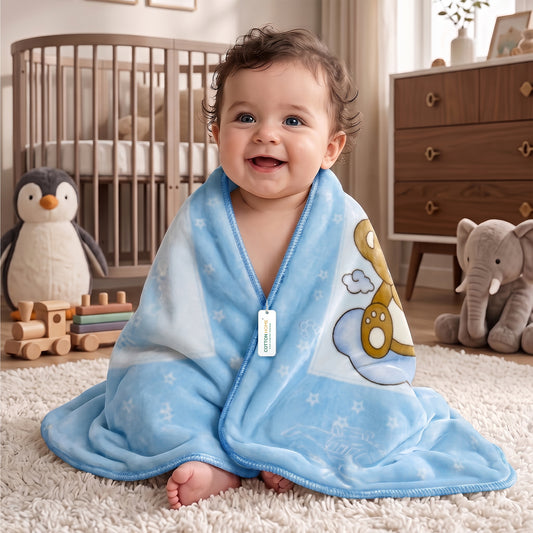 Ultra-Soft Bear Baby Blanket Lightweight & Cozy Plush with Embossed Designs, 140x110cm - Blue
