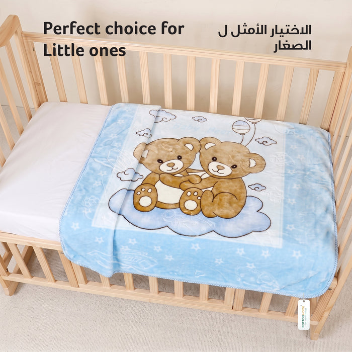 Ultra-Soft Bear Baby Blanket Lightweight & Cozy Plush with Embossed Designs, 140x110cm - Blue