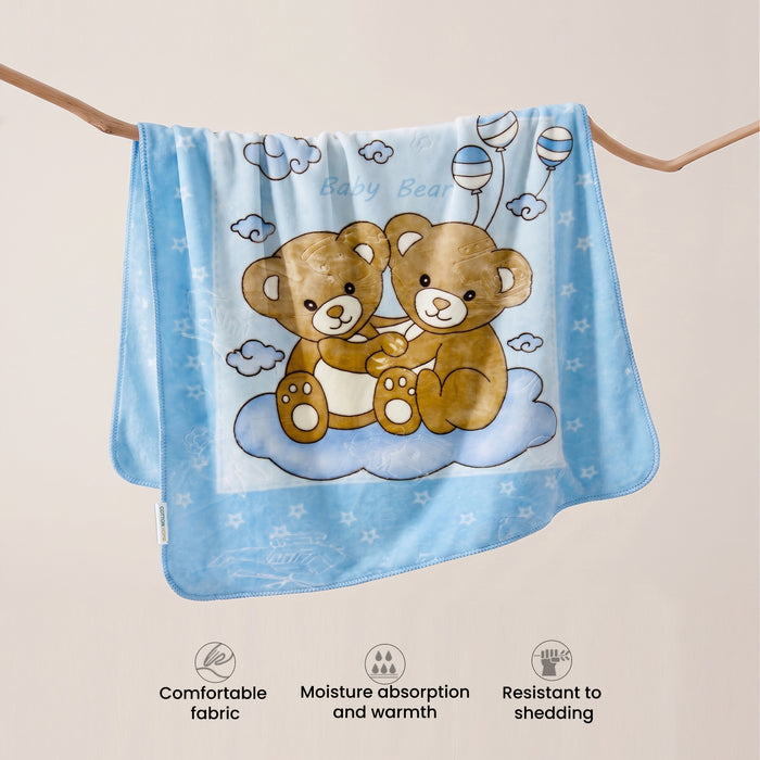 Ultra-Soft Bear Baby Blanket Lightweight & Cozy Plush with Embossed Designs, 140x110cm - Blue