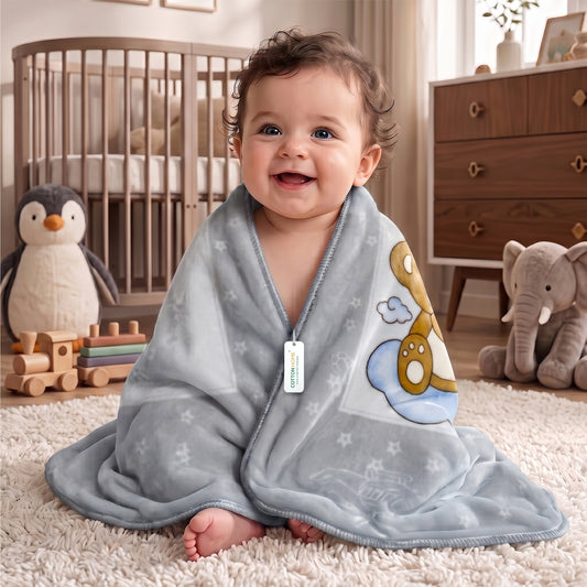 Ultra-Soft Bear Baby Blanket Lightweight & Cozy Plush with Embossed Design, 140x110cm - Grey