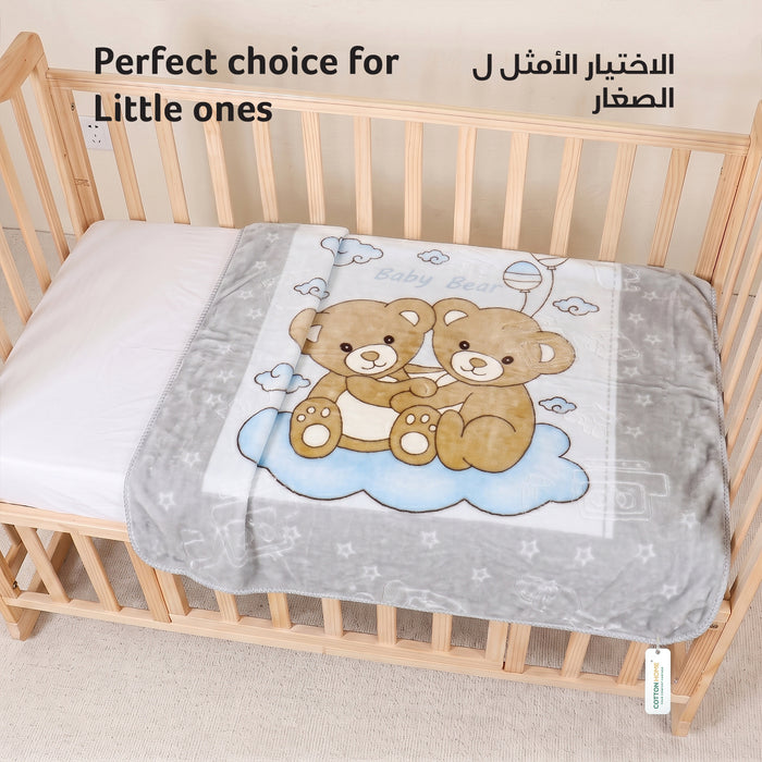 Ultra-Soft Bear Baby Blanket Lightweight & Cozy Plush with Embossed Design, 140x110cm - Grey